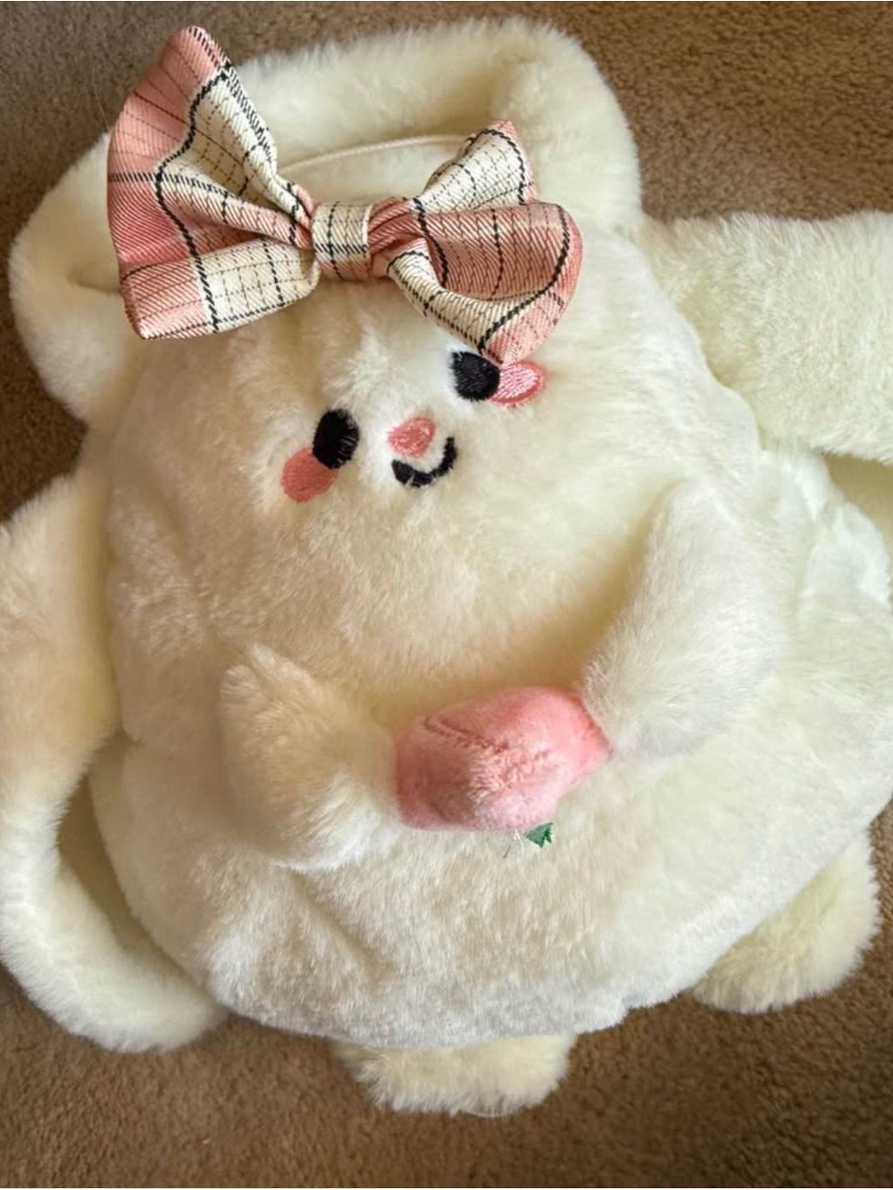 Plush White Bunny Kids Backpack with Pink Bow